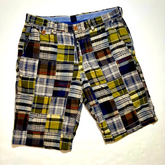 J CREW Men’s Indian Madras Patchwork Plaid Chino Shorts Multicolor Size 32 - Picture 1 of 10